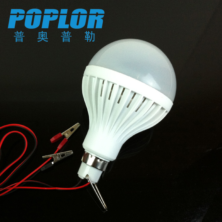LED bulb with wire clamp 12W plastic bulb DC12V night market stall lamp battery bulb