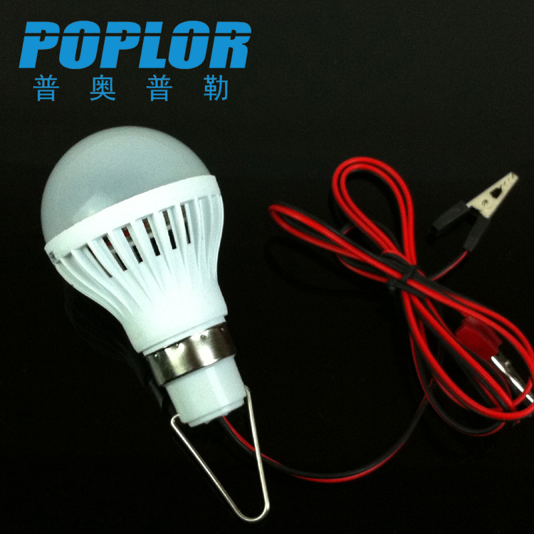 LED bulb with wire clamp 5W plastic bulb DC12V night market stall lamp battery bulb