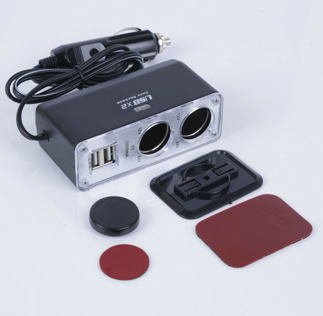 车载点烟器双usb两孔电源分支器手机充电器100W分配器