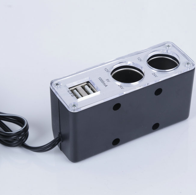 车载点烟器双usb两孔电源分支器手机充电器100W分配器细节图
