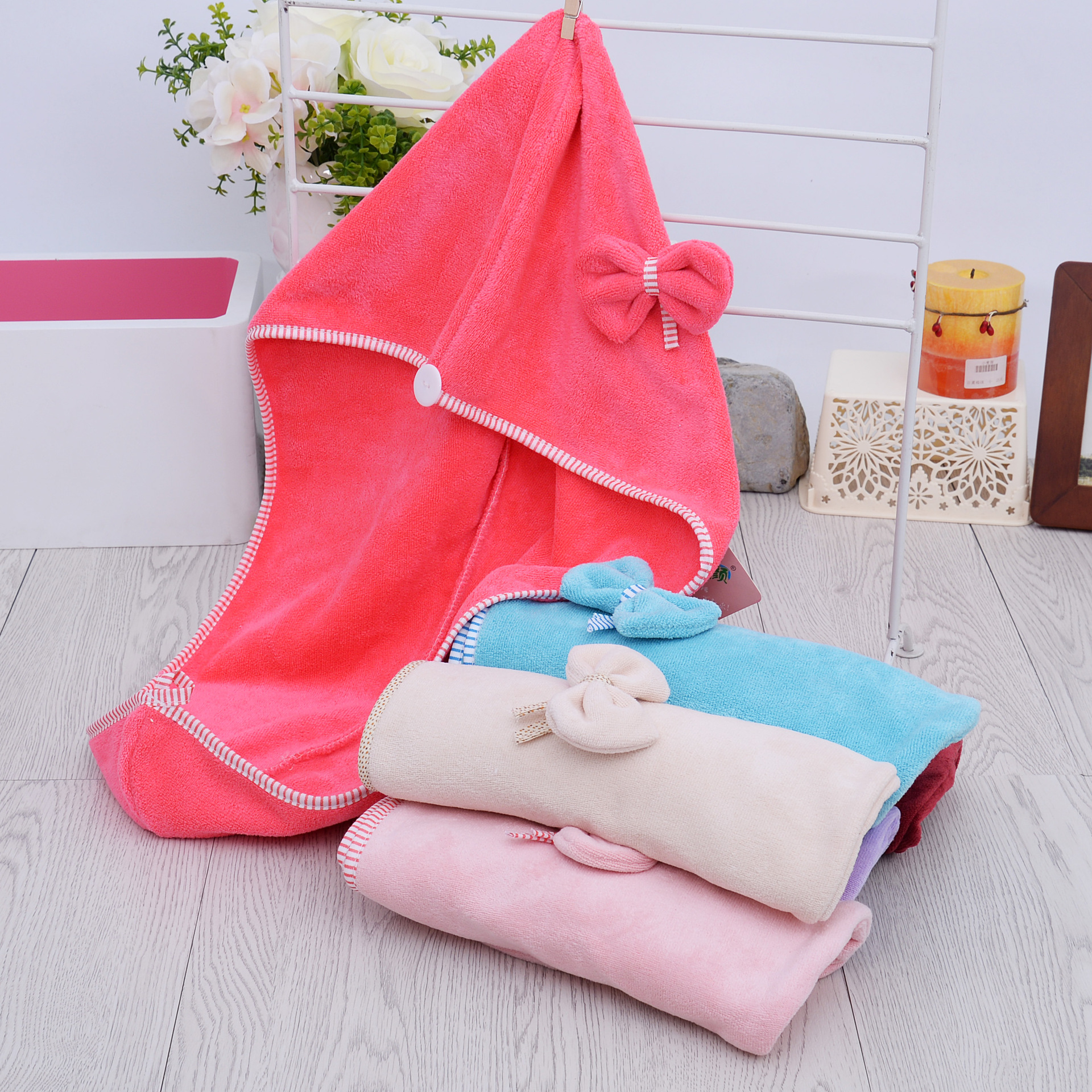 Dry hair towel cap, super absorbent hair towel, thickened and enlarged, quick-drying, cute bow Application Scenario