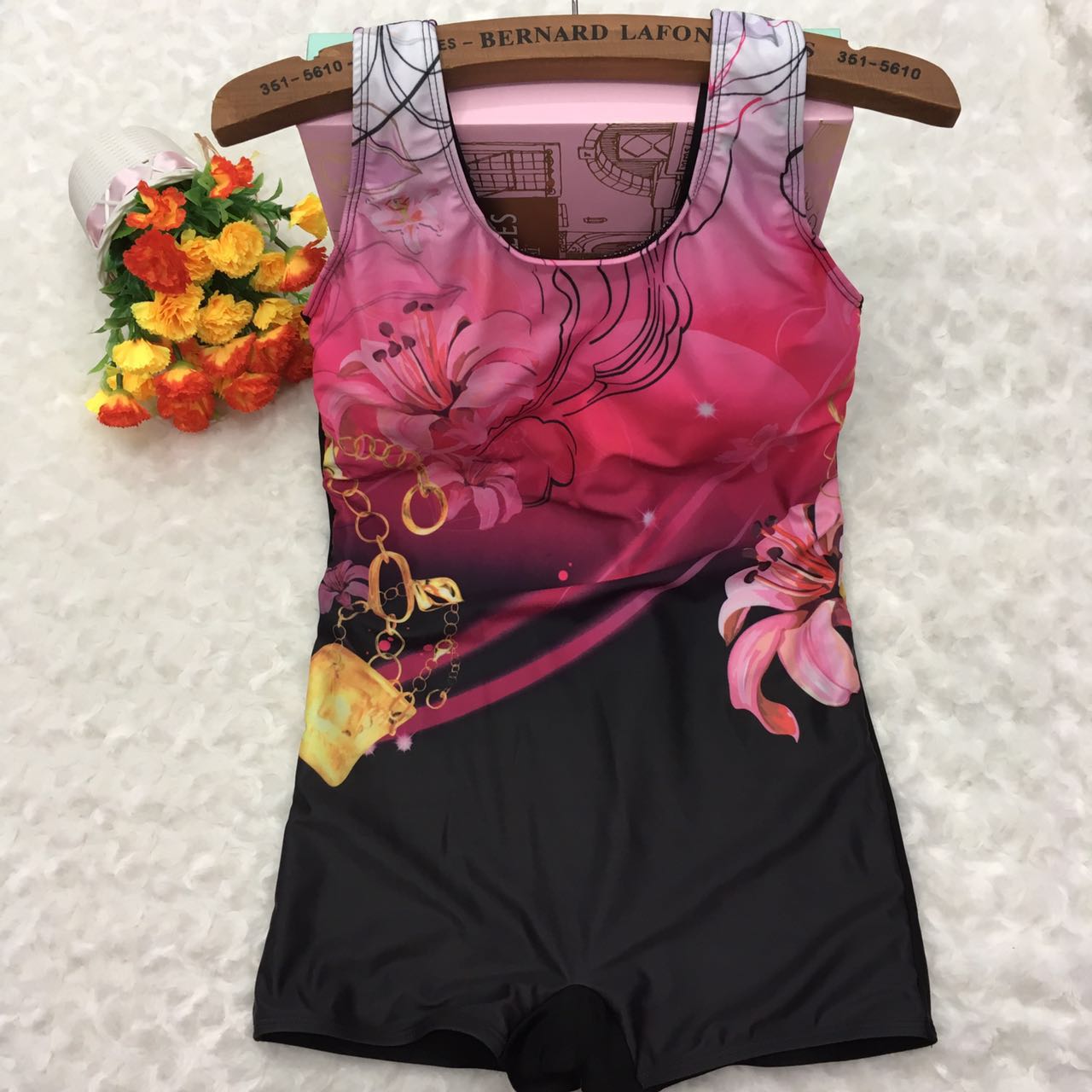 Professional large size digital printed one-piece flat swimsuit for women