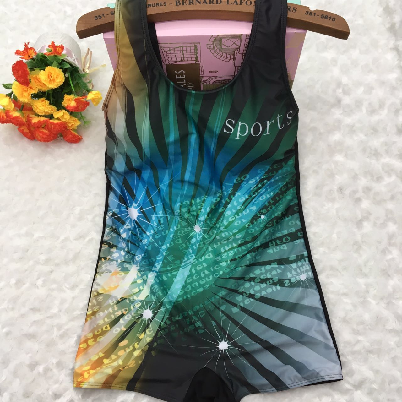 Professional large size digital printed one-piece flat swimsuit for women
