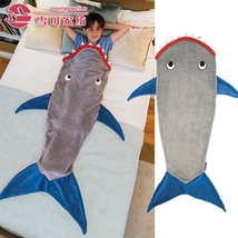 鲨鱼睡袋婴幼儿童法兰绒孩子鲨鱼的尾巴卡通美人鱼睡袋亚马逊