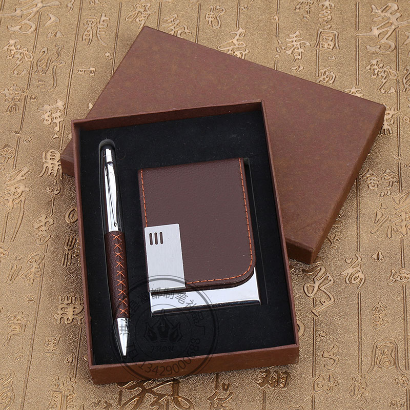 Business card box metal cover ballpoint pen gift set, company gift customization, logo metal pen details Picture