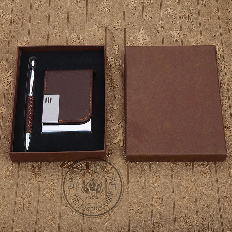 Business card box metal cover ballpoint pen gift set, company gift customization, logo metal pen Specification image