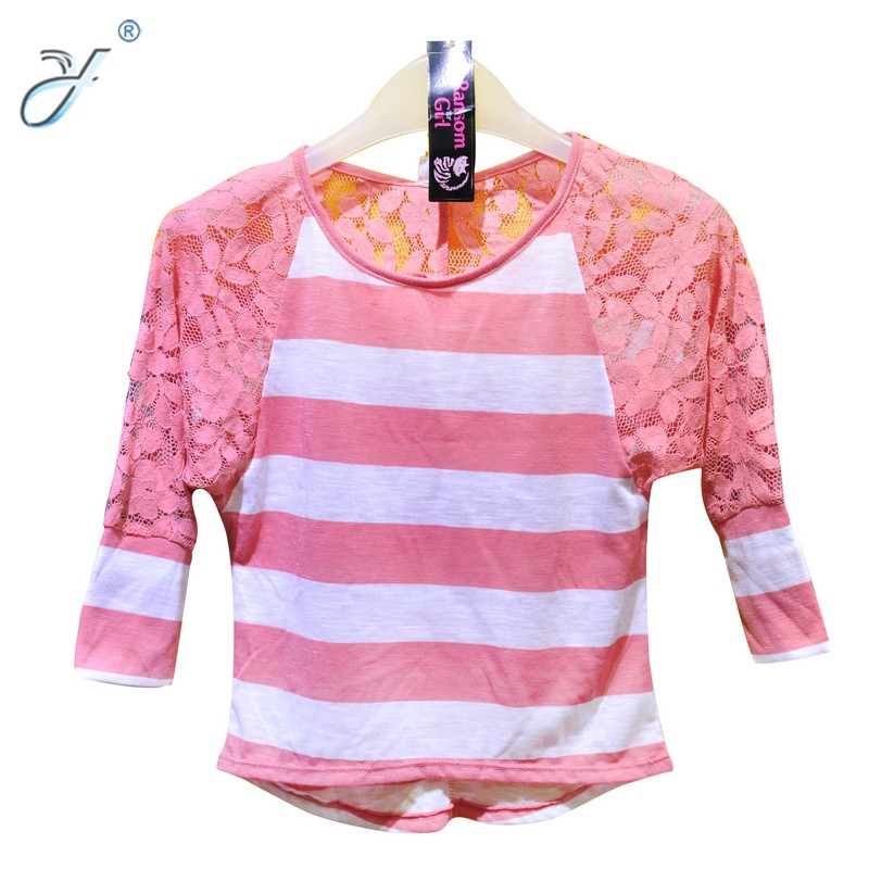 Factory custom wholesale women lace half sleeve wide horizontal T-shirt