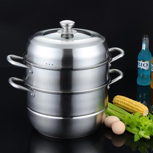 Stainless steel steamer with three or four layers, thickened double-bottom pot, soup pot and steamer