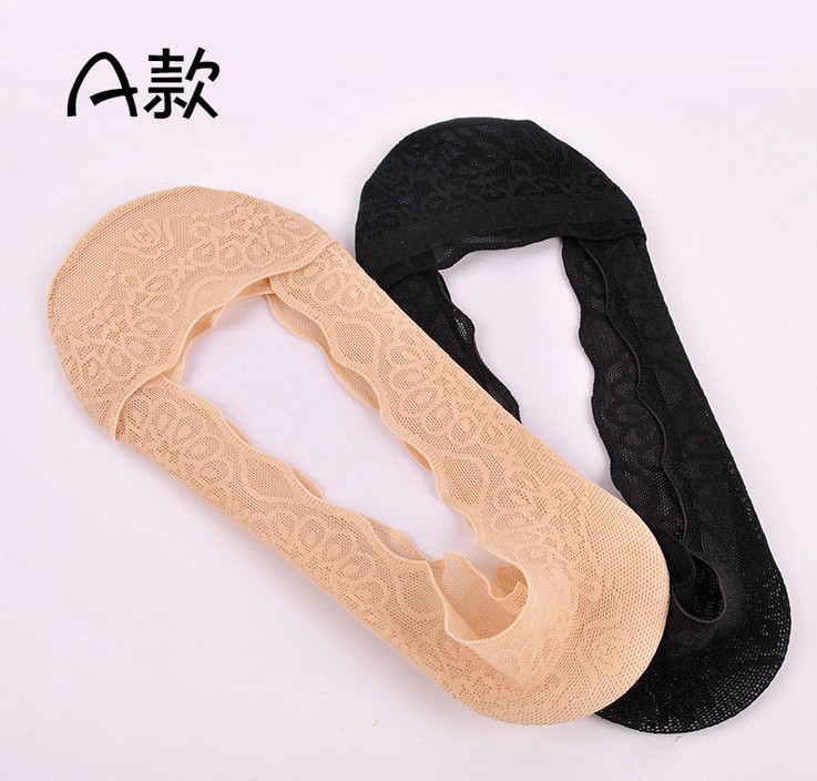 镂空蕾丝女士浅口袜 高跟鞋袜 硅胶防滑防脱纯棉袜产品图