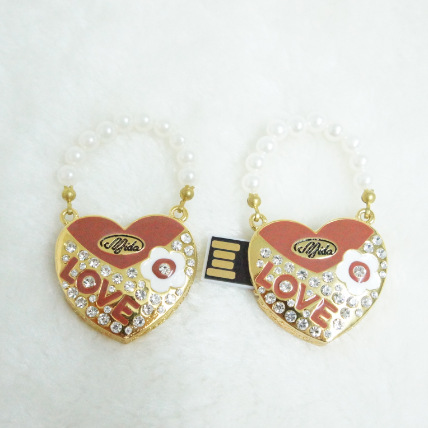 Dibujos animados joyas pareja corazón usb flash drive 32GLOVE metal inserto diamante diamante collar regalo usb flash drive