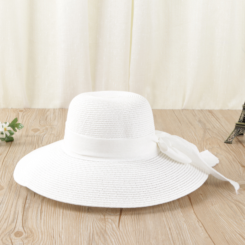 New solid-color basin hat ribbon bow braid hat beach hat lady sun hat straw hat thumbnail