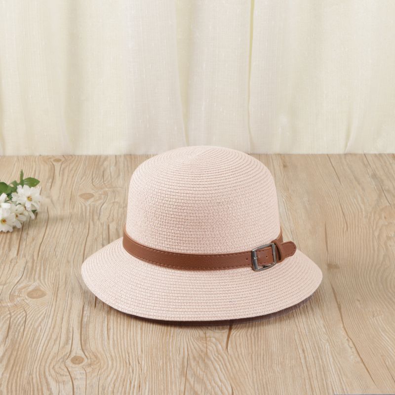 Factory direct sale fashionable lady's leather buckle sun hat straw hat bowler knit hat beach hat thumbnail