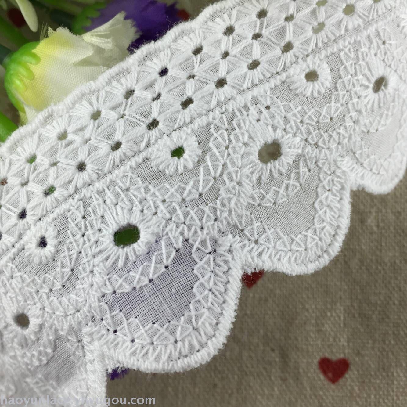 Hao Yun Embroidery's cotton lace clothing accessories are in stock with white bleaching. Customizable styles and colors are available Application Scenario