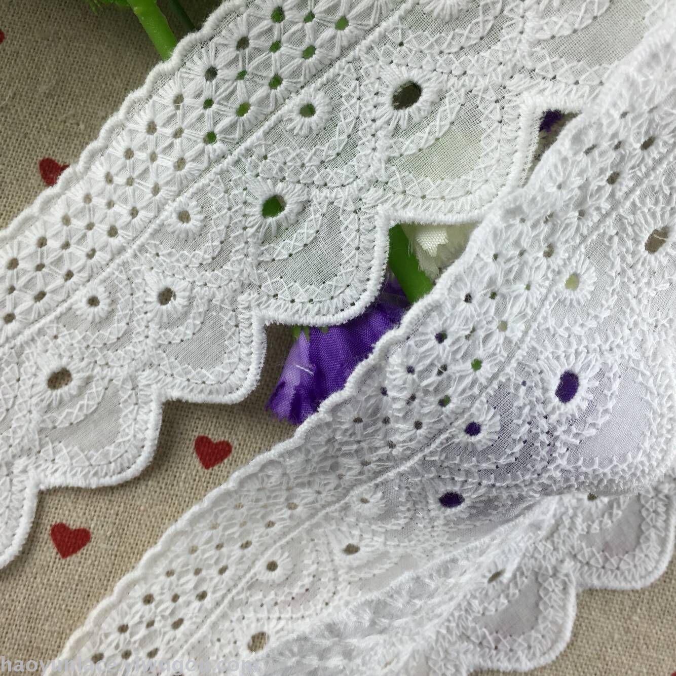 Hao Yun Embroidery's cotton lace clothing accessories are in stock with white bleaching. Customizable styles and colors are available details Picture