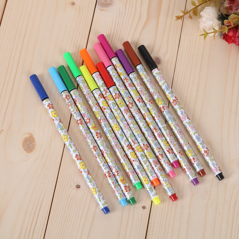 义乌好货 印花签字笔12色个性笔杆彩笔儿童幼儿园无毒彩色画笔详情图3