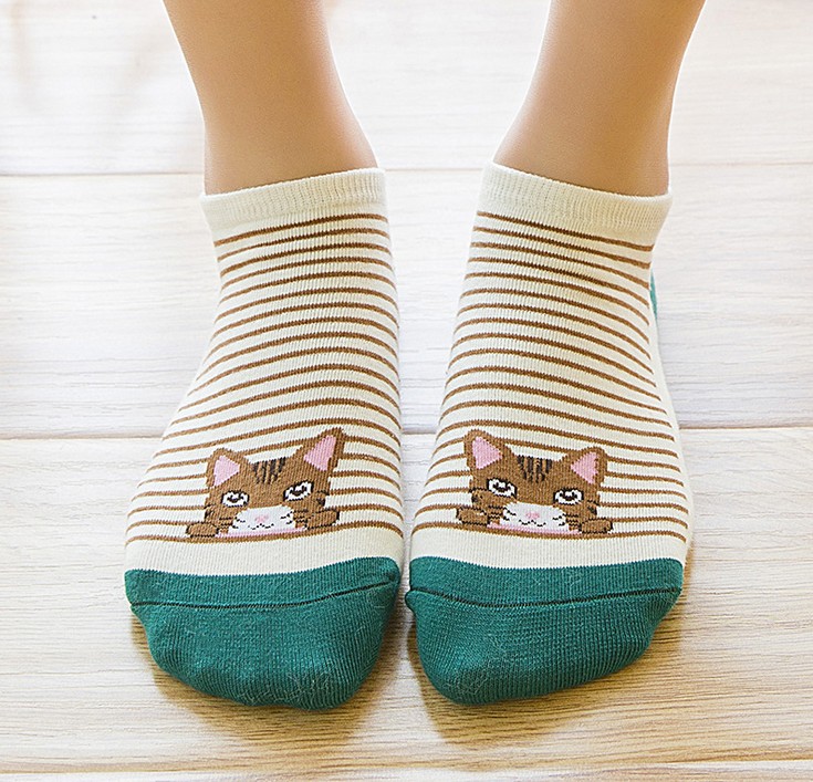 春夏船袜 日系卡通猫 纯棉 船袜女 短袜 袜子产品图
