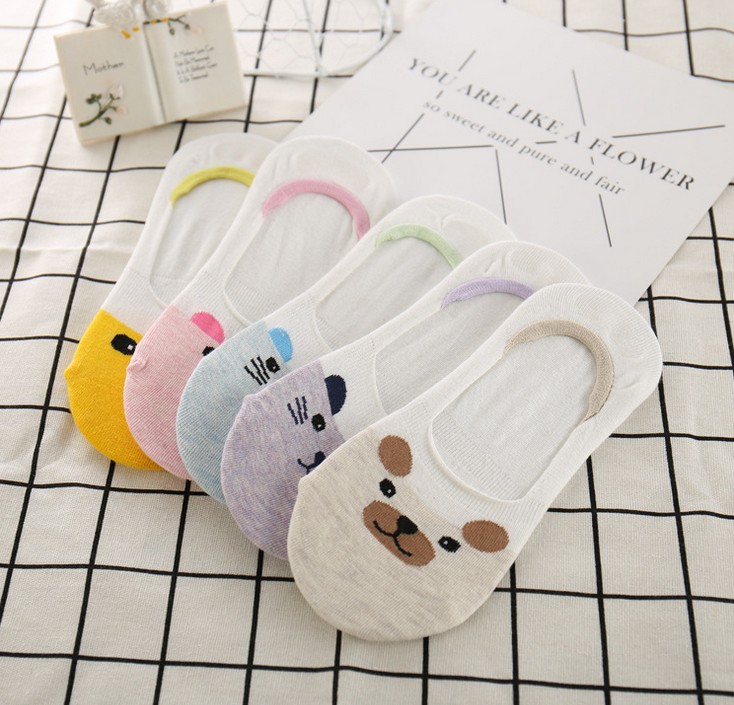 春夏女士船袜防滑硅胶隐形袜卡通袜头全棉袜子批发