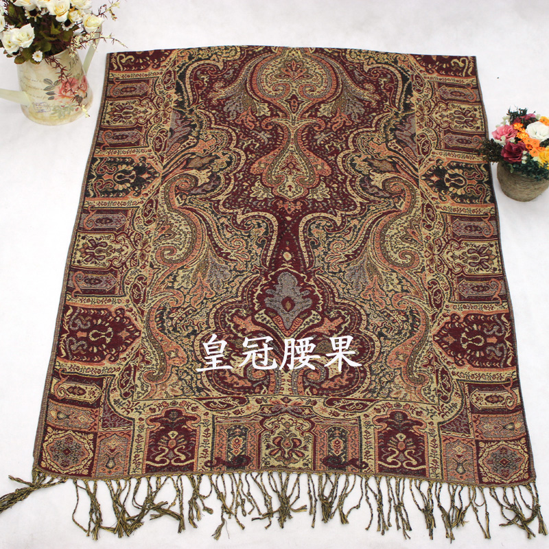 Scarf Wholesale Female National Romantic Sue Gold Silk Jacquard Scarf Shawl details Picture