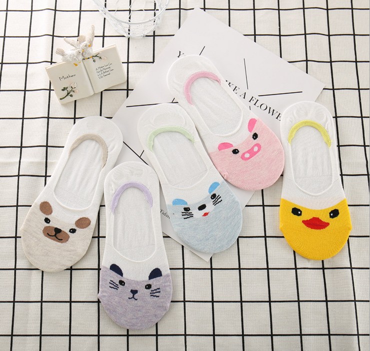 春夏女士船袜防滑硅胶隐形袜卡通袜头全棉袜子批发产品图