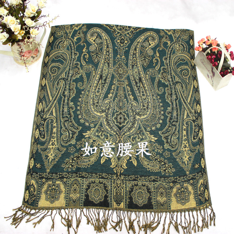 Scarf Wholesale Female National Romantic Sue Gold Silk Jacquard Scarf Shawl Specification drawing