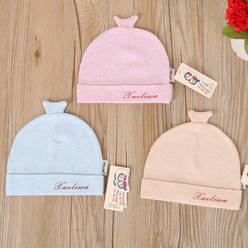 Shirley baby colour cotton plain turn over top fetal cap baby jumper cap knitted hat 1