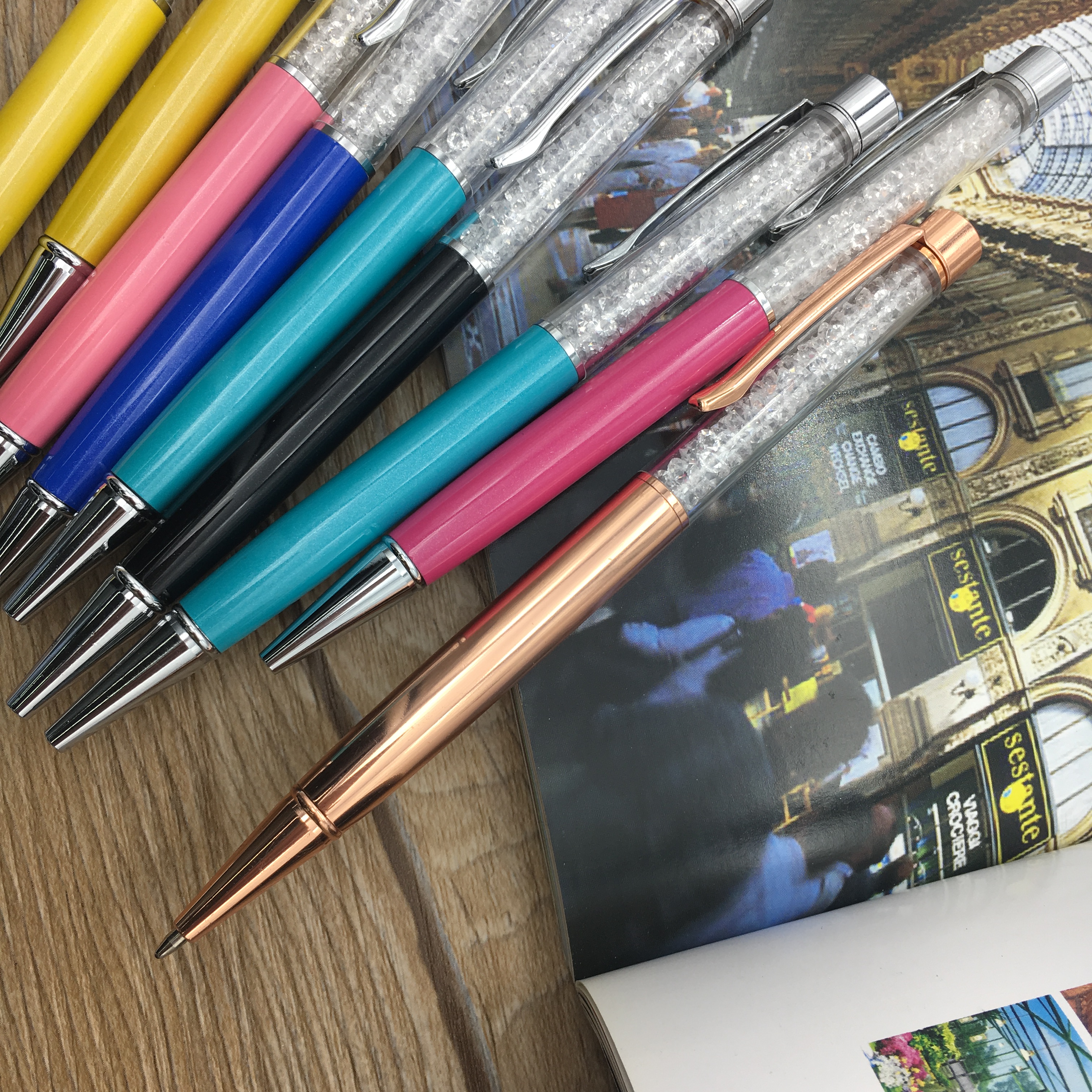 All-copper accessories, color diamond flat head crystal ballpoint pen, direct sales from pen manufacturer, touch capacitive pen details Picture