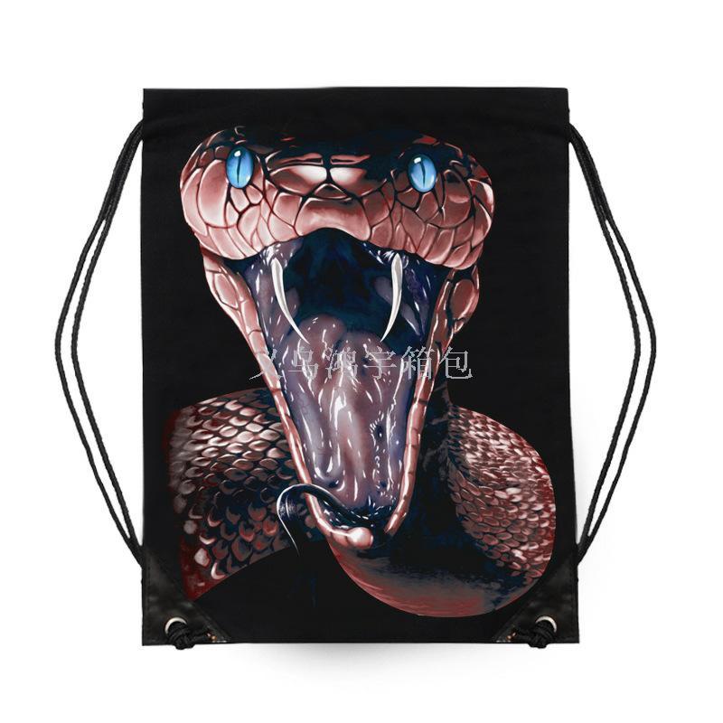 潮流黑抽绳束口背包双肩棉布袋潮人男女背式环保袋3D印花袋