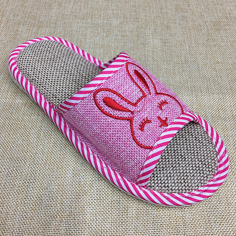 新款吹气底亚麻家居拖鞋 特价款拖鞋女冬季保暖室内居家情侣冬季防滑毛绒棉拖