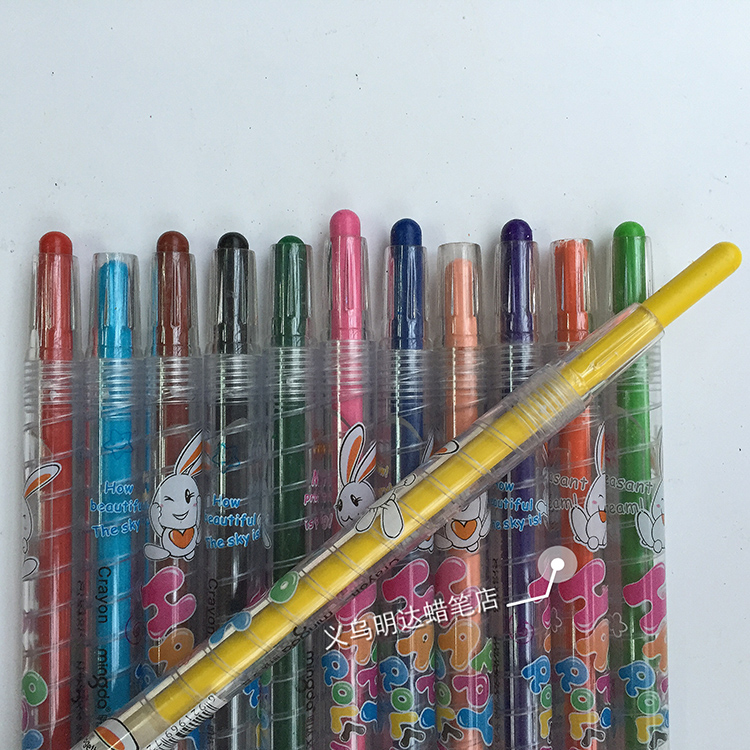 Minda Tube Happy Rabbit 18 Color Rotating Crayon Drawing Pen Lipstick Turn Not Dirty Hands Environmental Non-Toxic details Picture