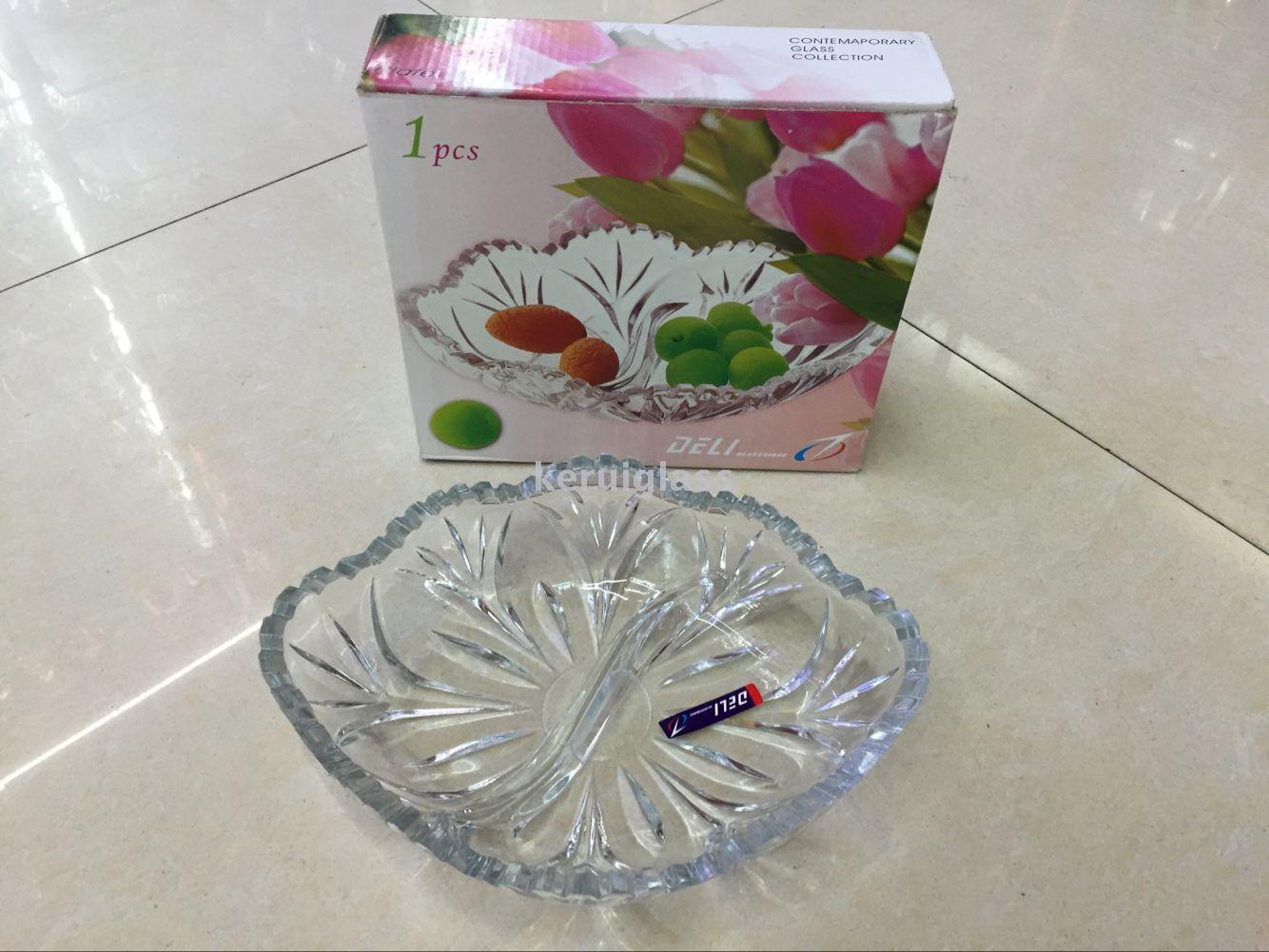 青苹果晶白料玻璃小号分格果盘P33-9