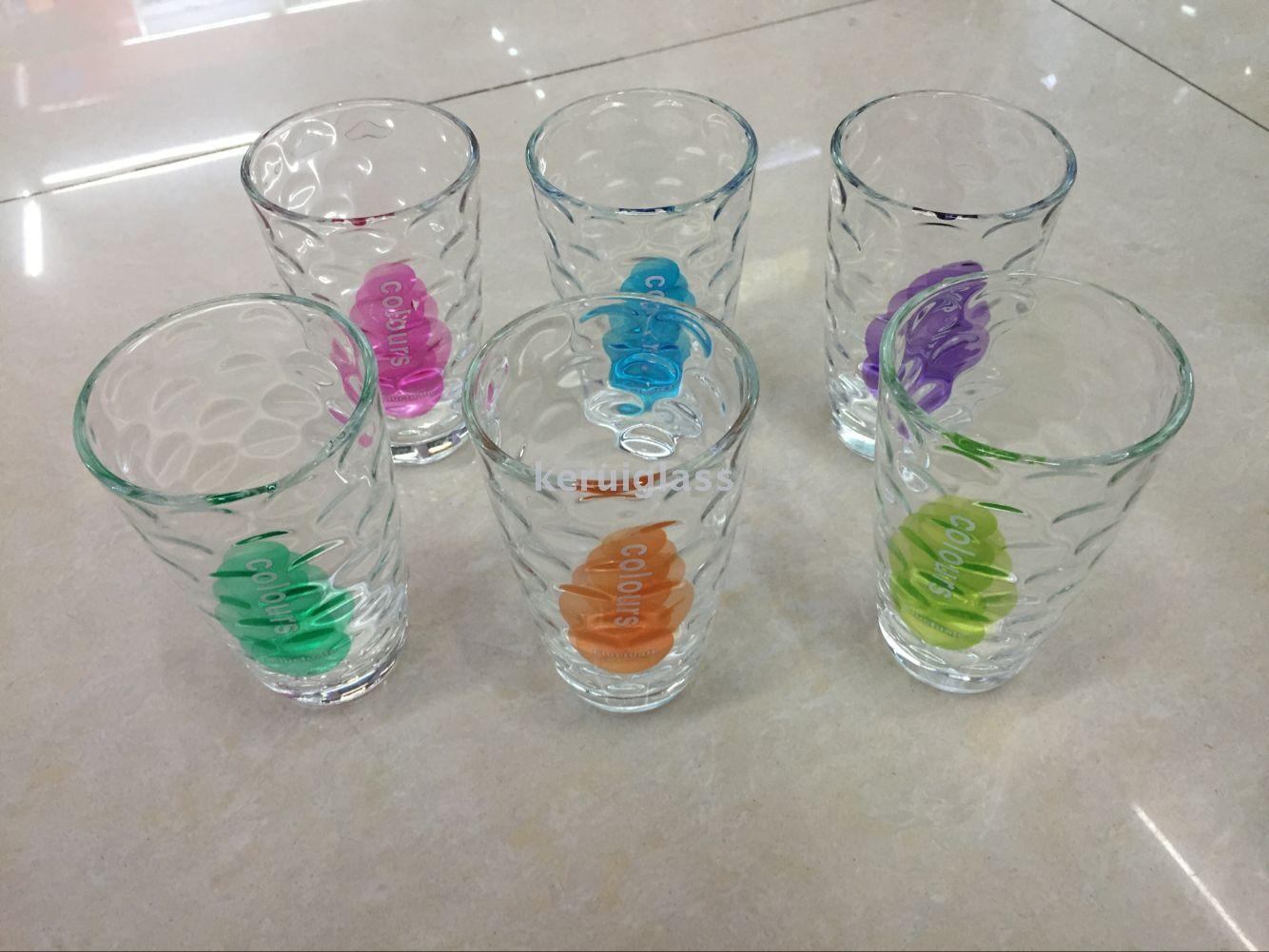 玻璃雨点水杯6PCS印花水杯果汁杯牛奶杯