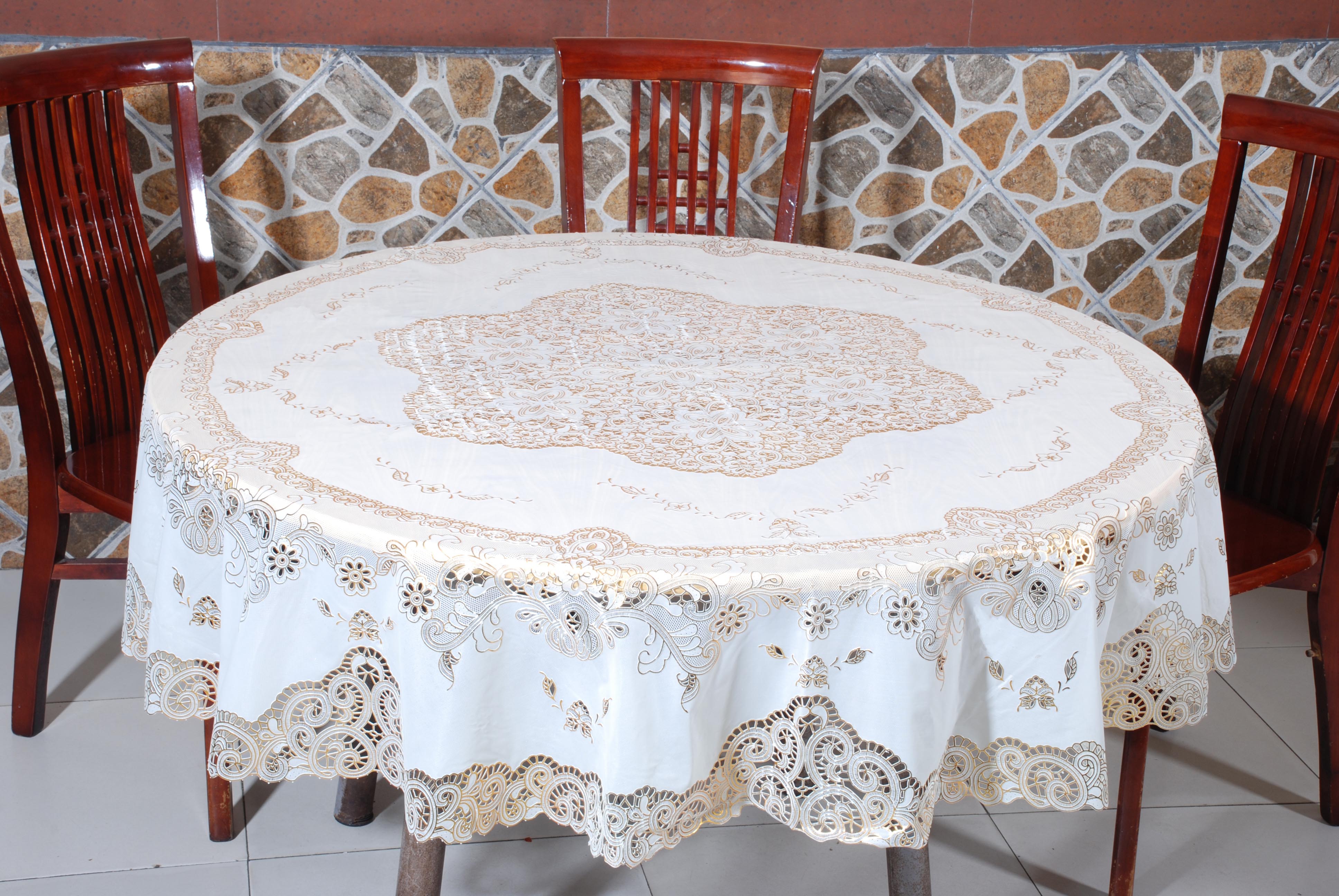 PVC蕾丝镂空烫金烫银高档台布 塑料镂空桌布 高档宫廷桌布产品图