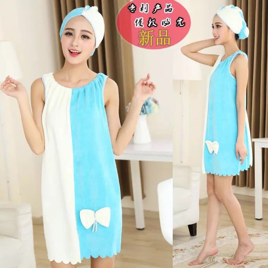 260g ultra-dense fine fiber spliced ice cream color bath skirt set with a hat included details Picture