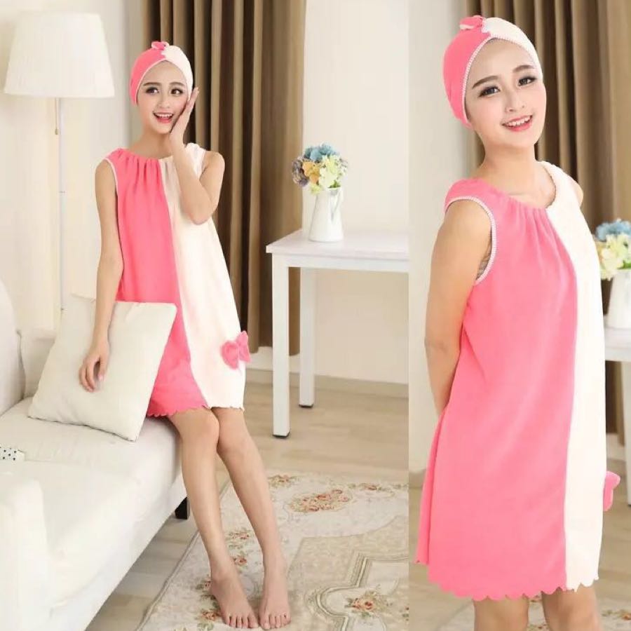 260g ultra-dense fine fiber spliced ice cream color bath skirt set with a hat included Specification image