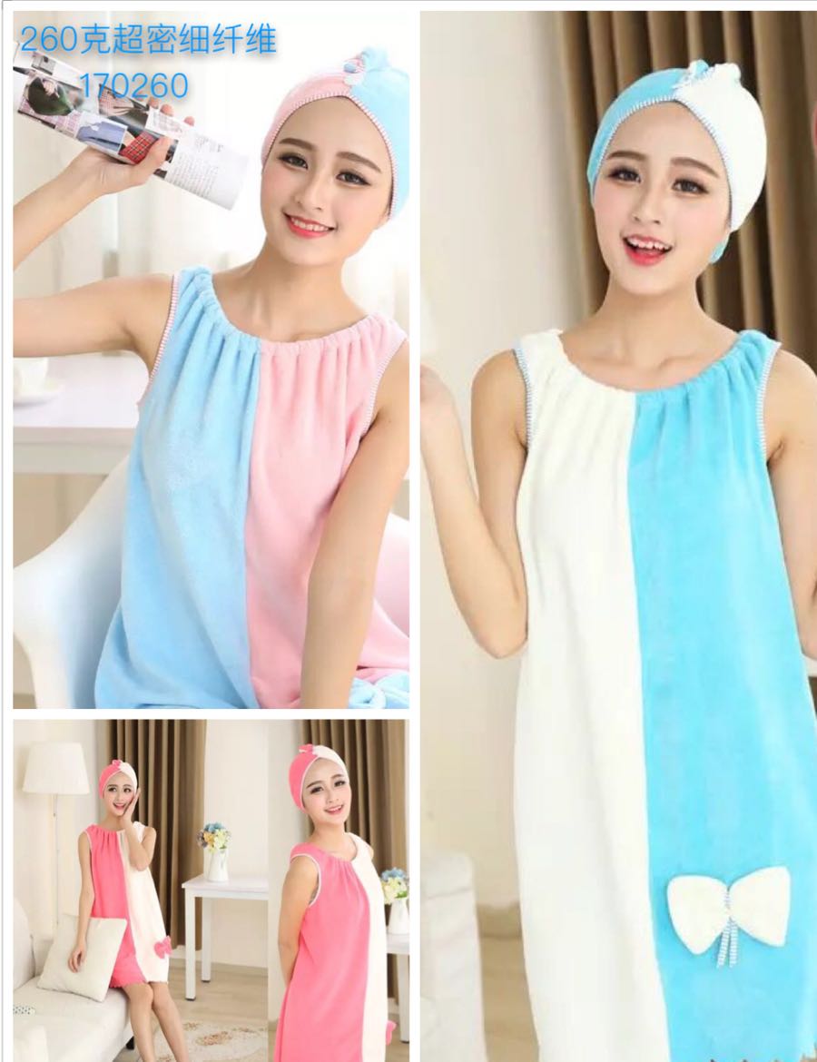 260g ultra-dense fine fiber spliced ice cream color bath skirt set with a hat included Application Scenario