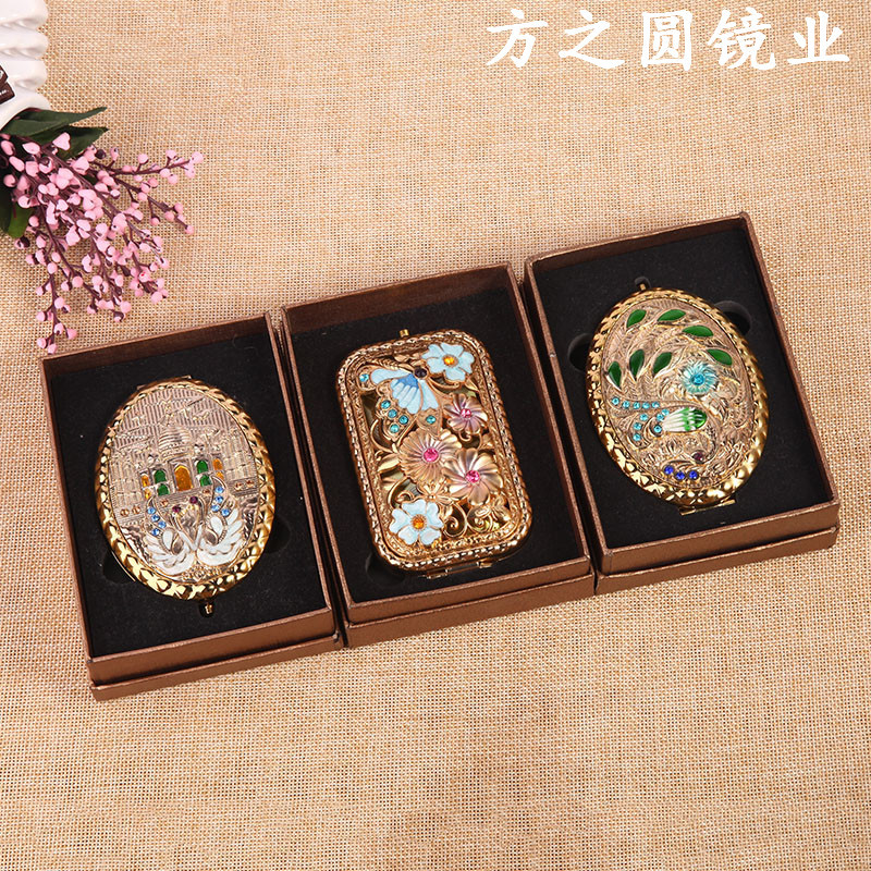 日用百货厂家批发便携不锈钢镜子 女士化妆镜圆形迷你折叠小镜子