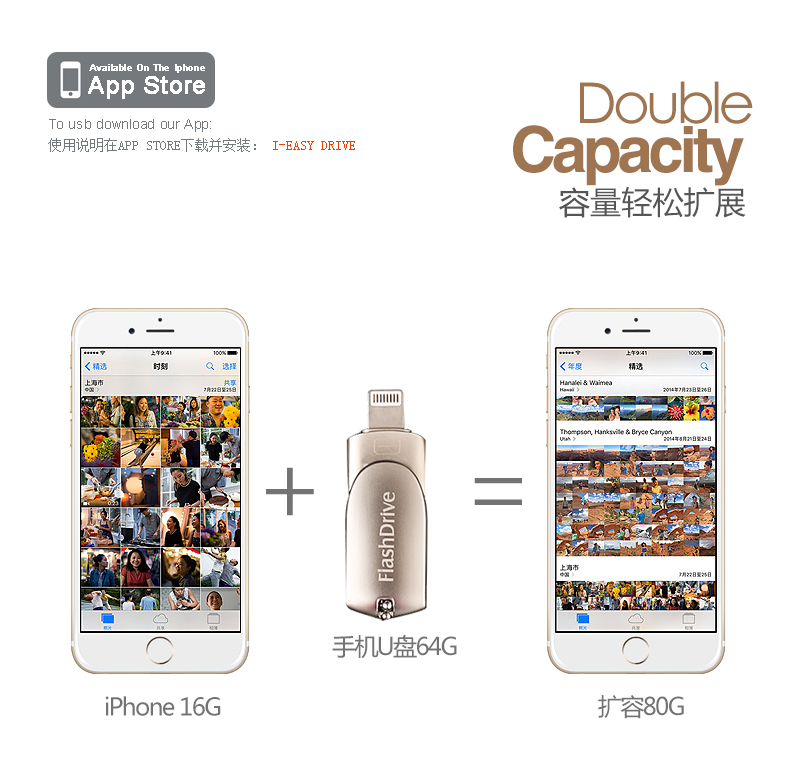 A 32G USB flash drive for both iPhone and computer, an iPhone6 SU flash drive, a three-in-one USB flash drive details Picture