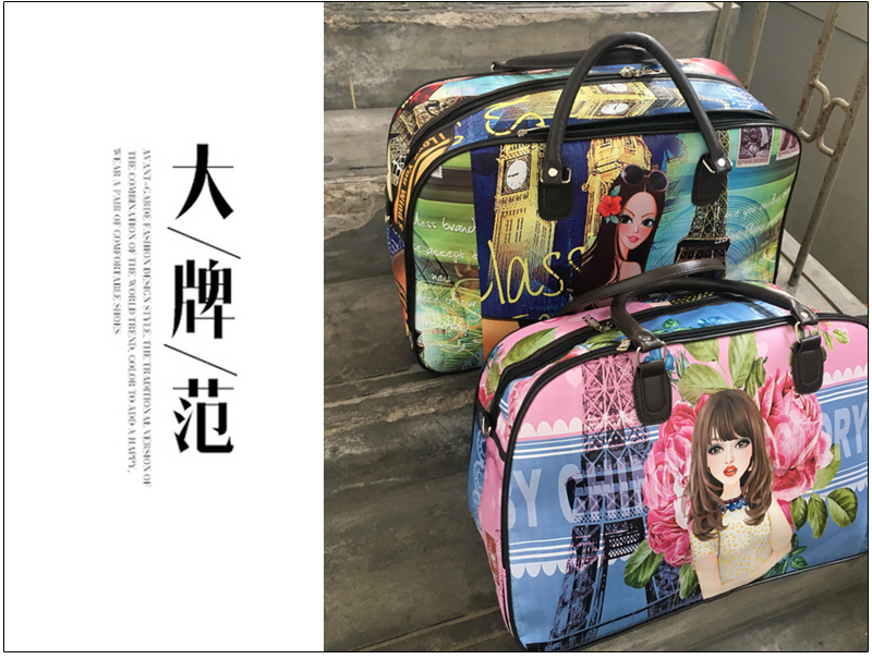 New PU leather men's hand-held travel bag, travel bag, business trip luggage bag for women, waterproof, large capacity, trendy details Picture