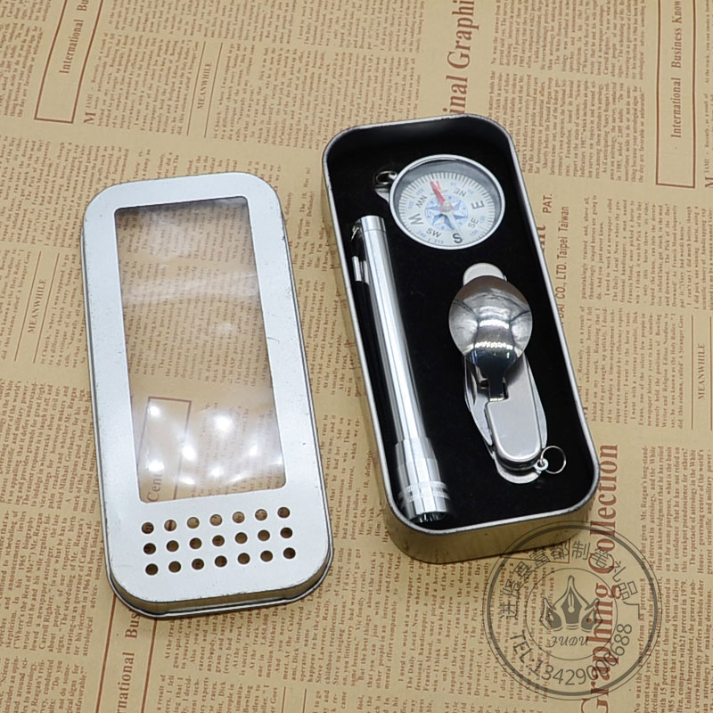 工厂直销多功能刀指南针手电筒野外工具礼品套装