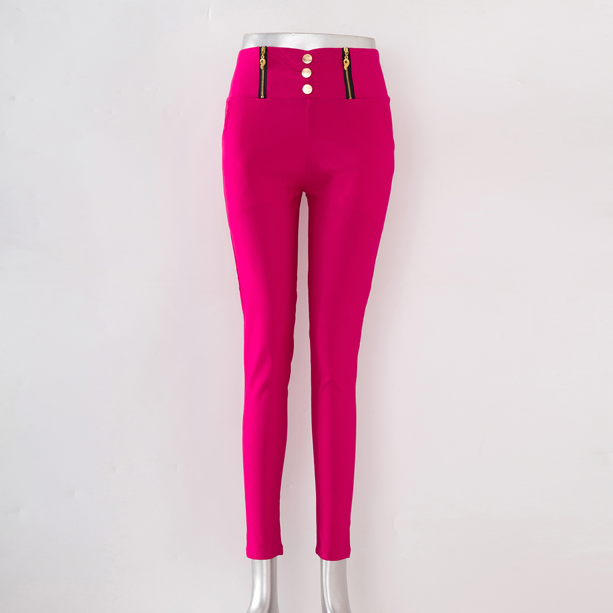 Here are several plain print color pants with zipper styles