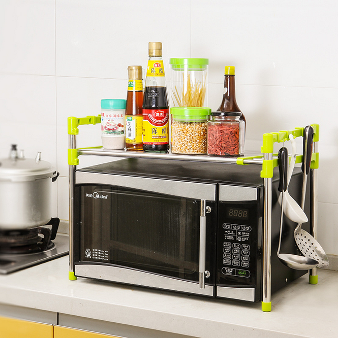 Single-layer kitchen multi-functional microwave oven rack, stainless steel household telescopic microwave oven rack, kitchen tools