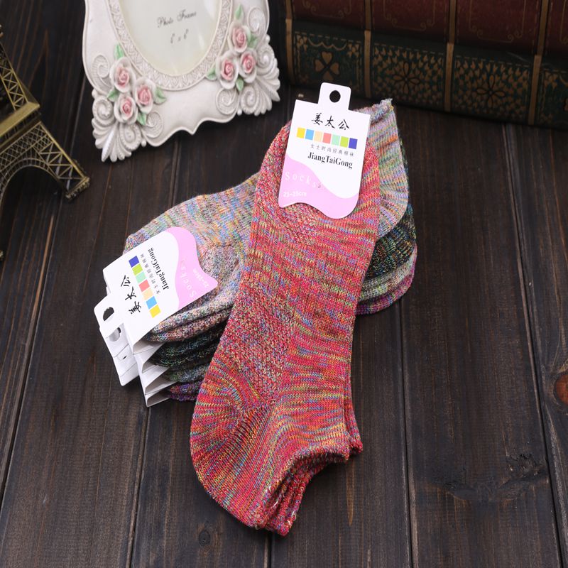 2020AECC棉麻男女纯色春秋浅口运动棉双针粗针民族风袜子细节图