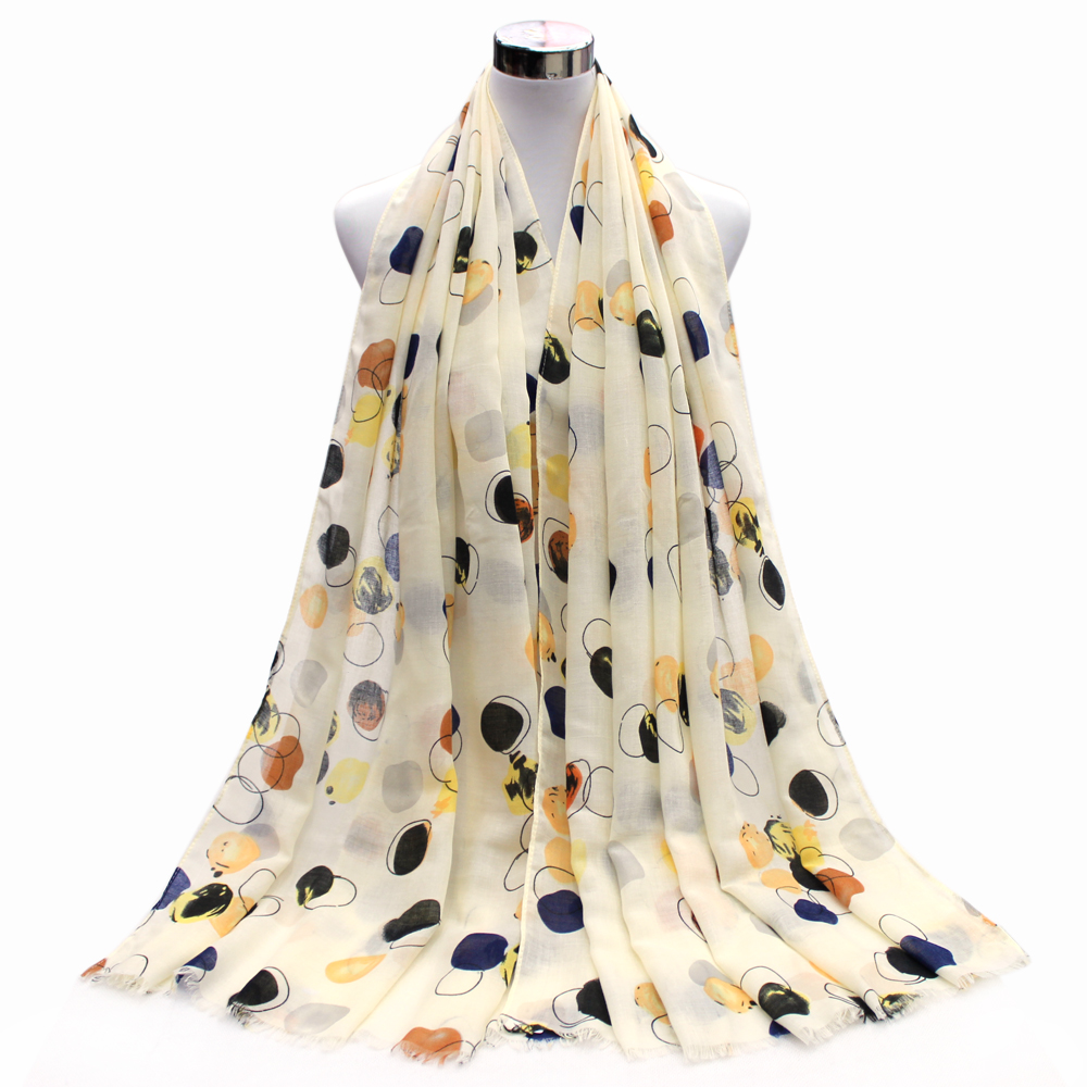 New satin print scarf with color ring and bubble print