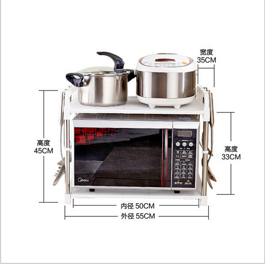Double-layer new microwave oven rack, stainless steel double-layer kitchen microwave oven rack, oven storage rack, kitchen tools Specification image