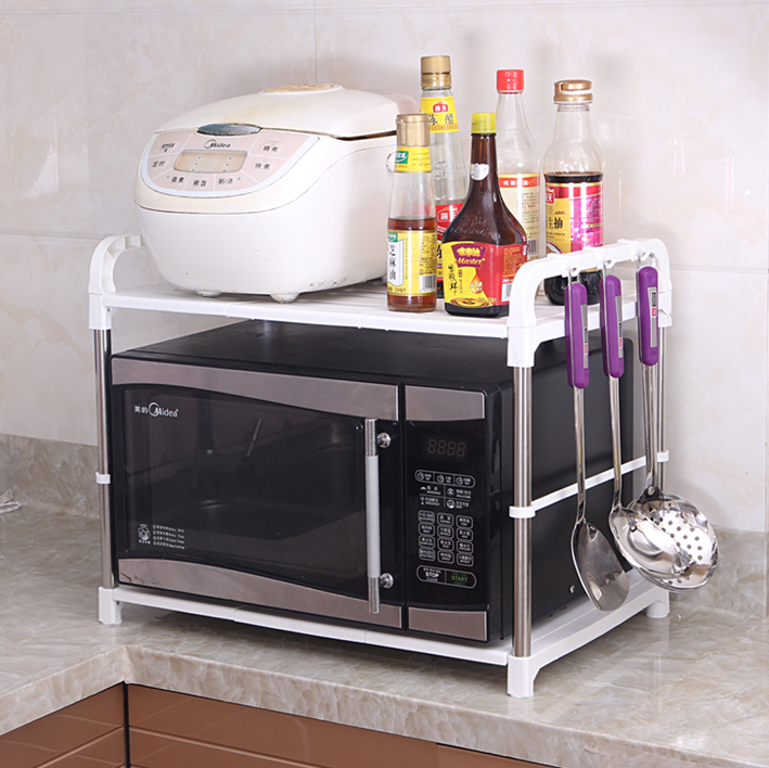 Double-layer new microwave oven rack, stainless steel double-layer kitchen microwave oven rack, oven storage rack, kitchen tools