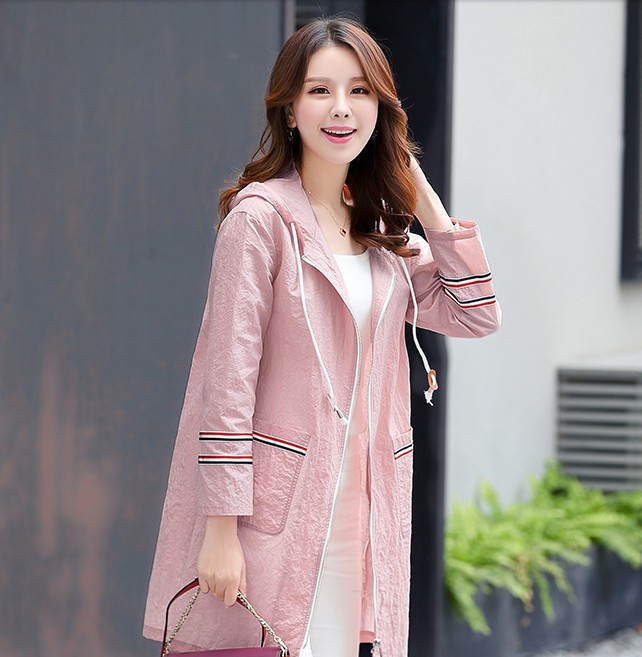 Spring and summer new hooded women's jackets, striped windbreakers and sun-protective clothing details Picture