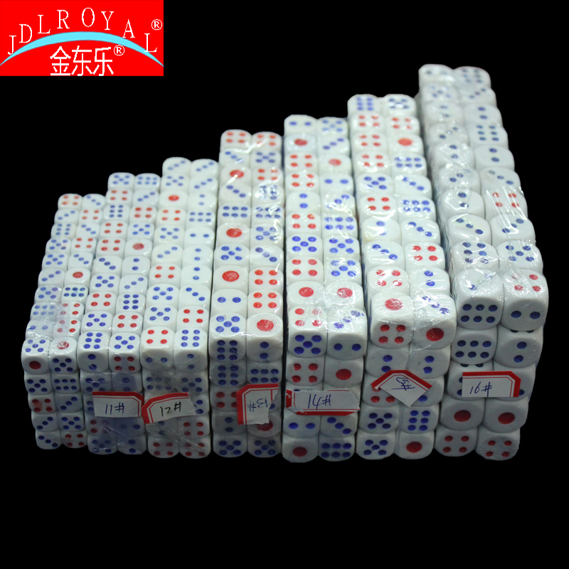 The dice come in various sizes and colors. Mahjong matching manufacturers offer discounts for large quantities