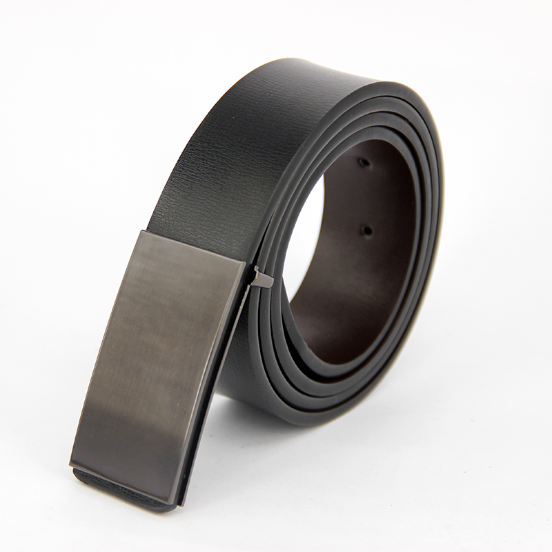 Men's leather belt fashion smooth buckle belt fashion men's leather plate buckle belt a piece of hair thumbnail