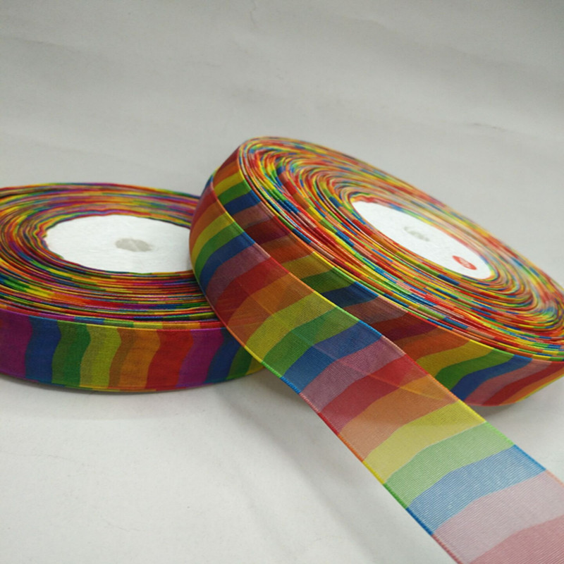 8 minutes 2.5 cm horizontal striped seven-color rainbow gauze ribbon hair accessory clothing bow gauze ribbon Application Scenario