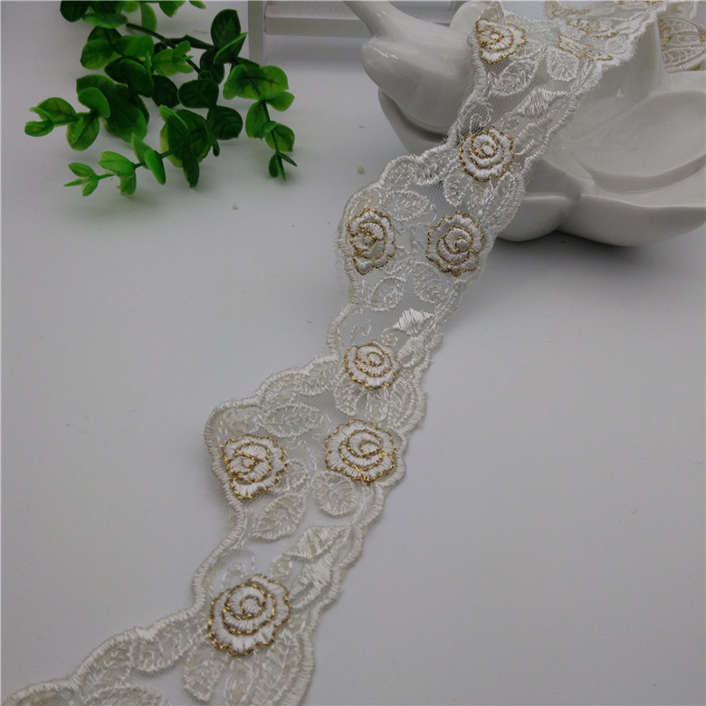 High-end rayon flat gold thread embroidered lace